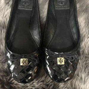 Tory Burch Black Weaved Patent Leather Ballet Flat